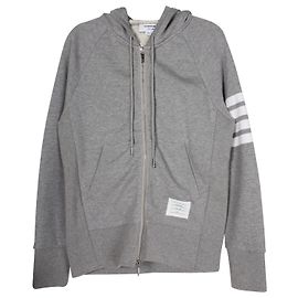 Thom Browne Gray Engineered 4-Bar-Kapuzenpullover mit Reißverschluss aus grauer Baumwolle Grau