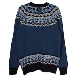 Moncler-Moncler Knit Fair Isle Sweater in Blue Wool-Blue
