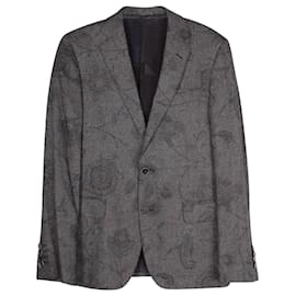 Etro-Conjunto de blazer e calça Etro Floral Jacquard em mistura de seda e lã cinza-Cinza