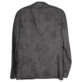 Etro-Conjunto de blazer e calça Etro Floral Jacquard em mistura de seda e lã cinza-Cinza