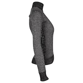 Chanel-Chanel Suéter de tricô metálico com decote falso canelado em lã preta-Preto