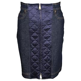 Fendi-Fendi Mini-jupe en denim matelassé en coton bleu marine-Bleu,Bleu Marine