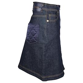 Fendi-Fendi Mini-jupe en denim matelassé en coton bleu marine-Bleu,Bleu Marine