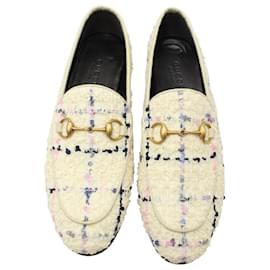 Gucci-Gucci Horsebit Jordaan Loafer aus cremefarbenem Romantique Tweed-Weiß