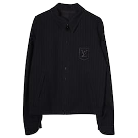 Louis Vuitton-Gestreifte Jacke mit Louis Vuitton-Logo und besticktem Reißverschluss vorne aus marineblauer Baumwolle-Blau,Marineblau