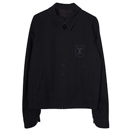 Giacca a righe con zip frontale ricamata con logo Louis Vuitton in cotone blu navy Blu Blu navy