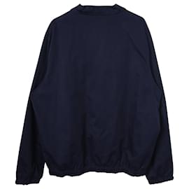 Burberry-Burberry Embroidered Emblem Front Zip Reversible Jacket in Navy Blue Polyester Cotton-Blue