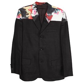 Jaqueta blazer Yohji Yamamoto Paint Print Contrast Panel em linho preto Preto
