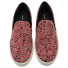 Céline-Sneakers Slip-On Celine in tweed di cotone rosso-Rosso