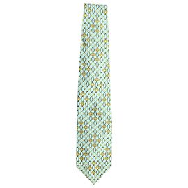 Gianni Versace Printed Tie in Light Blue Silk Blue Light blue