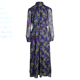 Autre Marque-Saloni Jacqui B Dress Feather Fern Print in Blue Silk-Blue