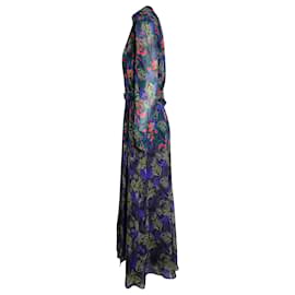 Autre Marque-Saloni Jacqui B Dress Feather Fern Print in Blue Silk-Blue