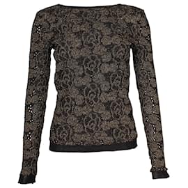 Chanel-Chanel Camellia Metallic Knit Floral Sweater in Black Wool-Black