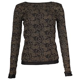Chanel Camellia Metallic Strick-Blumenpullover aus schwarzer Wolle Schwarz