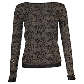 Chanel-Maglione floreale in maglia metallizzata Chanel Camelia in lana nera-Nero