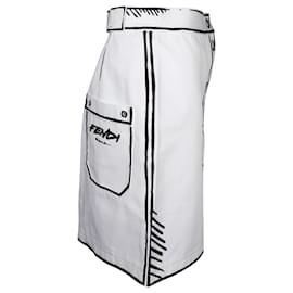 Fendi-Fendi Roma Joshua Vidéos 2Jupe crayon effet D en coton blanc-Blanc