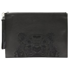 Pochette Brodée Kenzo upperr en Cuir Noir Noir