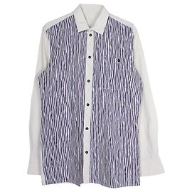 Bottega Veneta Camicia a Righe con Bottoni in Cotone Blu e Bianco Blu