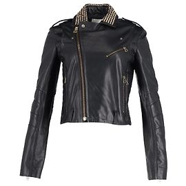 Giacca biker Pierre Balmain con zip e borchie in pelle nera Nero