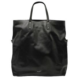 Saint Laurent Foldover Tote Bag in Black Leather Black