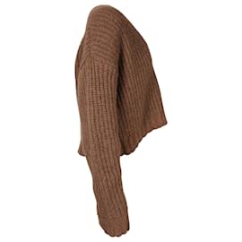 Anine Bing-Anine Bing Knitted Cropped Sweater in Brown Alpaca Wool-Brown