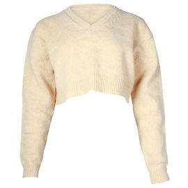Acne Studios Kurzer Pullover mit V-Ausschnitt aus pastellgelber Wolle Andere Gelb