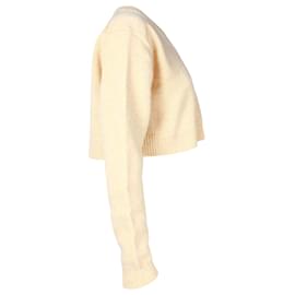 Acne-Acne Studios Suéter Cropped Decote V em Lã Amarelo Pastel-Outro,Amarelo
