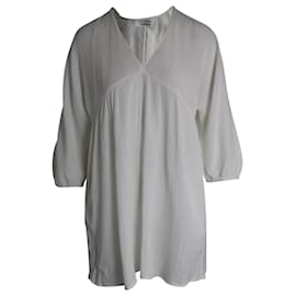 Reformation-Reformation Crinkle V-Neck Tunic Mini Dress in White Organic Cotton-White