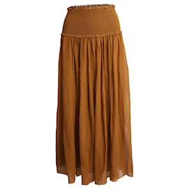 Zimmermann-Zimmermann Bonita Crinkle Shirred Midi Skirt in Brown Cotton Silk-Brown