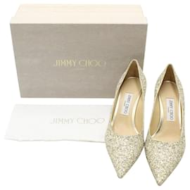 Jimmy Choo-Jimmy Choo Amor 65 Escarpins Infinity Pointy Toe em Glitter Dourado-Dourado,Metálico