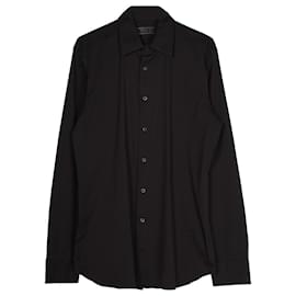 Prada-Camicia a maniche lunghe classica con bottoni Prada in cotone nero-Nero