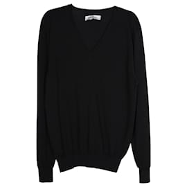 Yves Saint Laurent-Yves Saint Laurent Pull Col V en Laine Noire-Noir