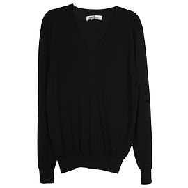 Yves Saint Laurent Strickpullover mit V-Ausschnitt aus schwarzer Wolle Schwarz