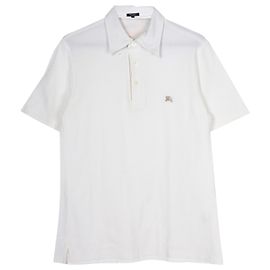 Camisa Polo Bordada com Emblema Burberry em Algodão Cru Branco Cru