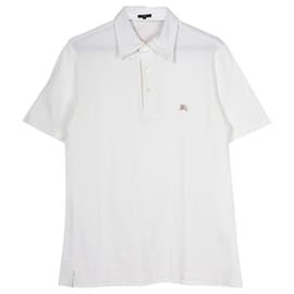 Burberry-Burberry-Emblem-gesticktes Poloshirt aus ecrufarbener Baumwolle-Weiß,Roh