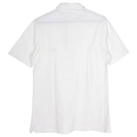 Burberry-Burberry Emblem Embroidered Polo Shirt in Ecru Cotton-White,Cream