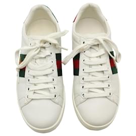 Gucci-Zapatillas Gucci Ace Bee en Cuero Blanco-Blanco