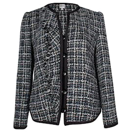 Armani-Armani Collezioni Chaqueta de tweed en lana azul-Azul,Azul marino