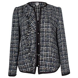 Armani Collezioni Tweed Jacket in Blue Wool Blue Navy blue