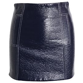 Ba&Sh Crinkled Mini Pencil Skirt in Navy Blue Polyurethane-coated Wool Navy blue