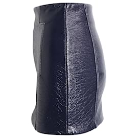 Ba&Sh-Ba&Sh Crinkled Mini Pencil Skirt in Navy Blue Polyurethane-coated Wool-Navy blue