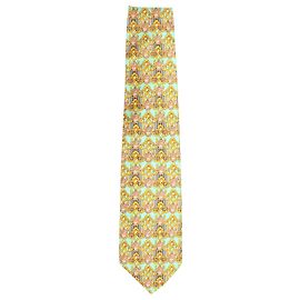 Gianni Versace Printed Tie in Teal Silk Other Green