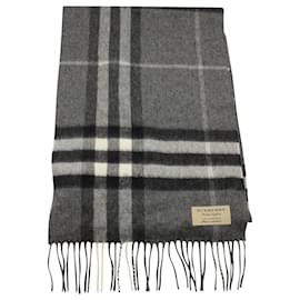 Burberry-Burberry The Classic Check Scarf in Grey Cashmere -Grey