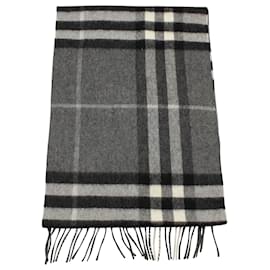 Burberry-Burberry The Classic Check Scarf in Grey Cashmere -Grey