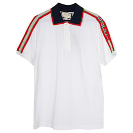 Gucci-Gucci Polo com logo Stripe em algodão branco-Branco