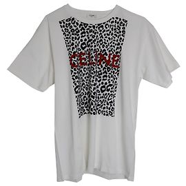 Céline Camiseta com estampa de leopardo Celine em algodão branco Outro