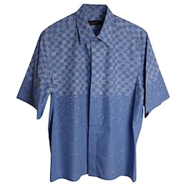 Louis Vuitton-Louis Vuitton Damier Logo Print Camisa Polo de Manga Curta em Algodão Azul-Azul