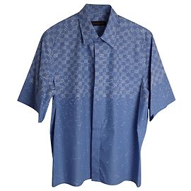 Polo a maniche corte con stampa logo Louis Vuitton Damier in cotone blu Blu