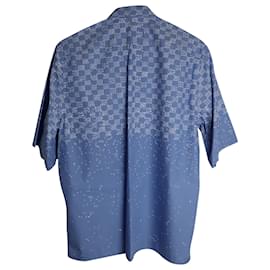 Louis Vuitton-Polo de manga corta con estampado de logotipo Damier de Louis Vuitton en algodón azul-Azul