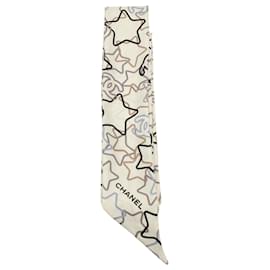Chanel-Schmales Bandeau mit Chanel Star-Print aus Ecru-Seide-Weiß,Roh